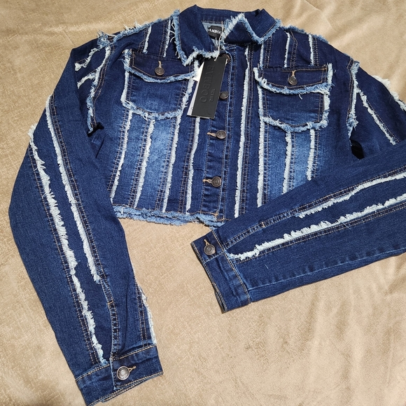 BAMBOO Women's Frayed Blue Denim Jacket - Picture 2 of 2